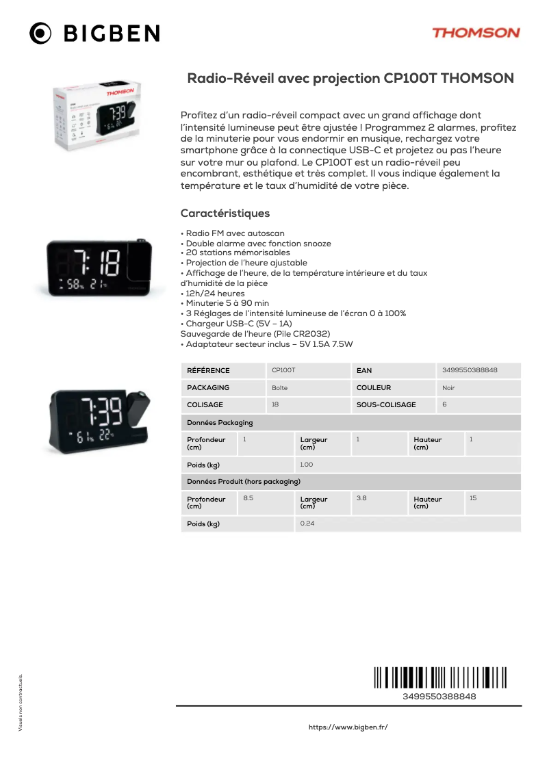 Page 1 de la notice Fiche technique Thomson CP100T