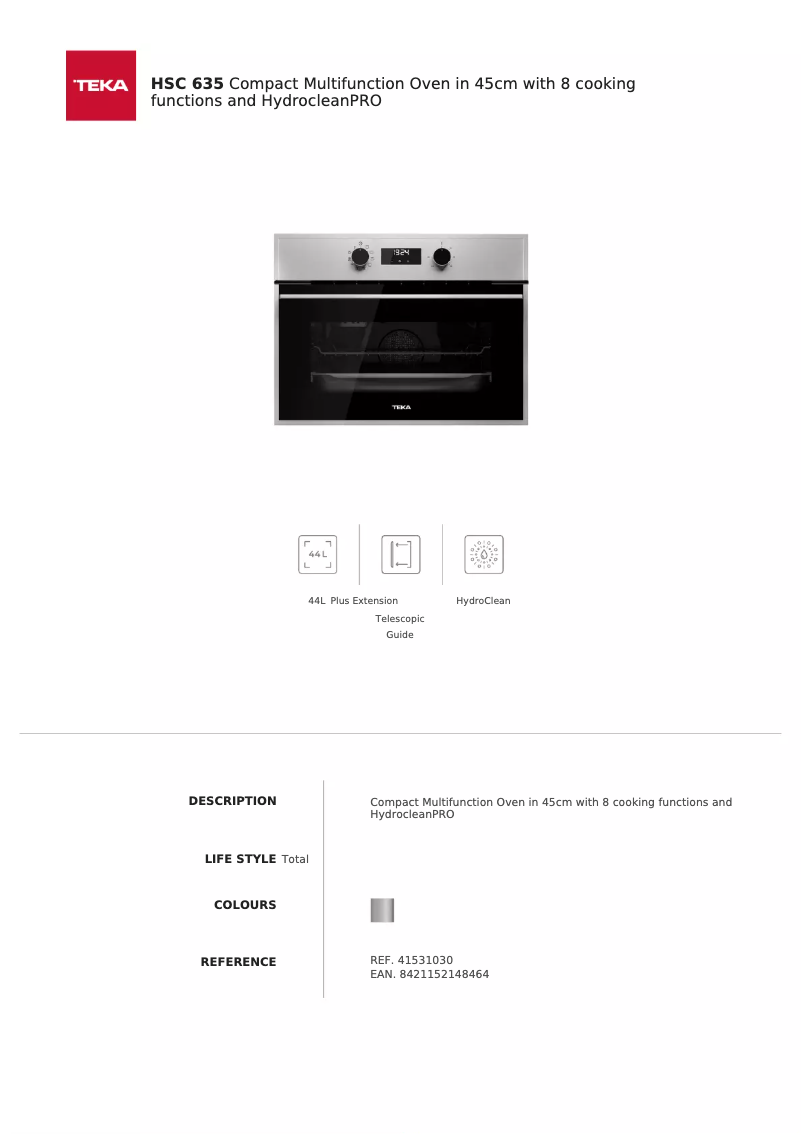 Page 1 of the manual Technical Sheet Teka HSC 635