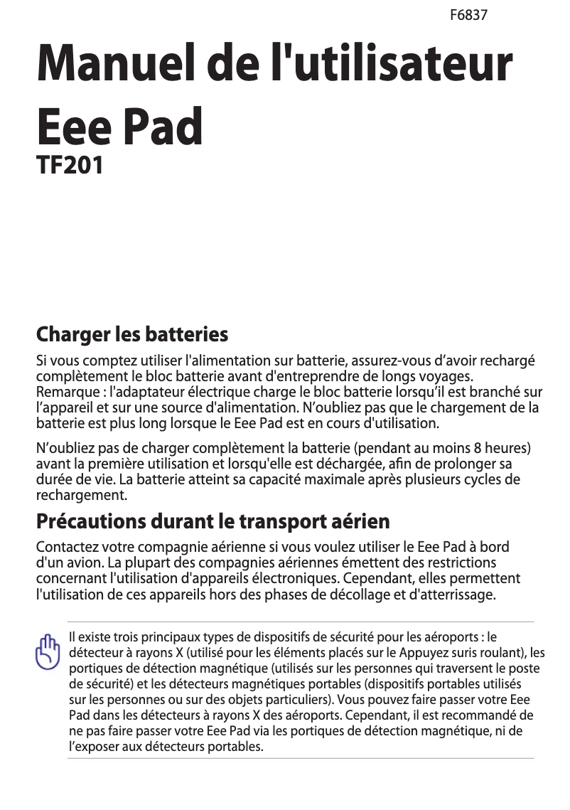 Page 1 de la notice Manuel utilisateur Asus Eee Pad Transformer Prime TF201