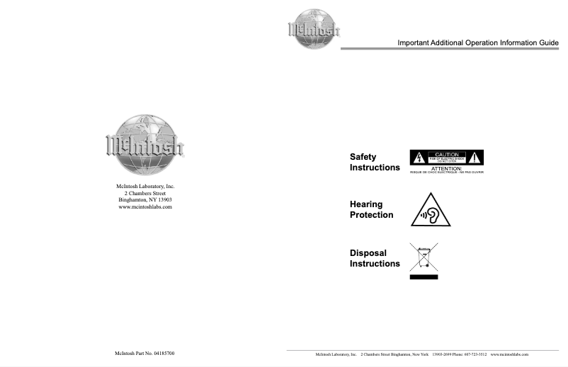 Page 1 de la notice Instructions / montage McIntosh XR100