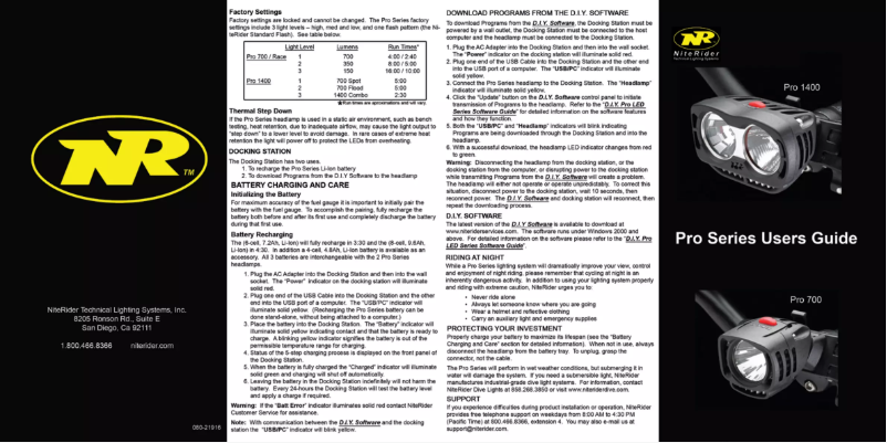 Page 1 de la notice Manuel utilisateur NiteRider Pro 700