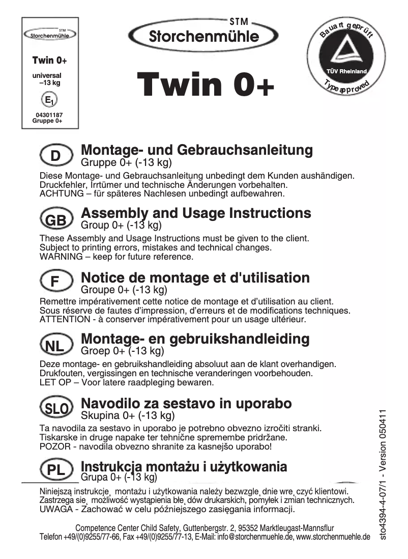 Page 1 de la notice Manuel utilisateur Storchenmuhle Twin One