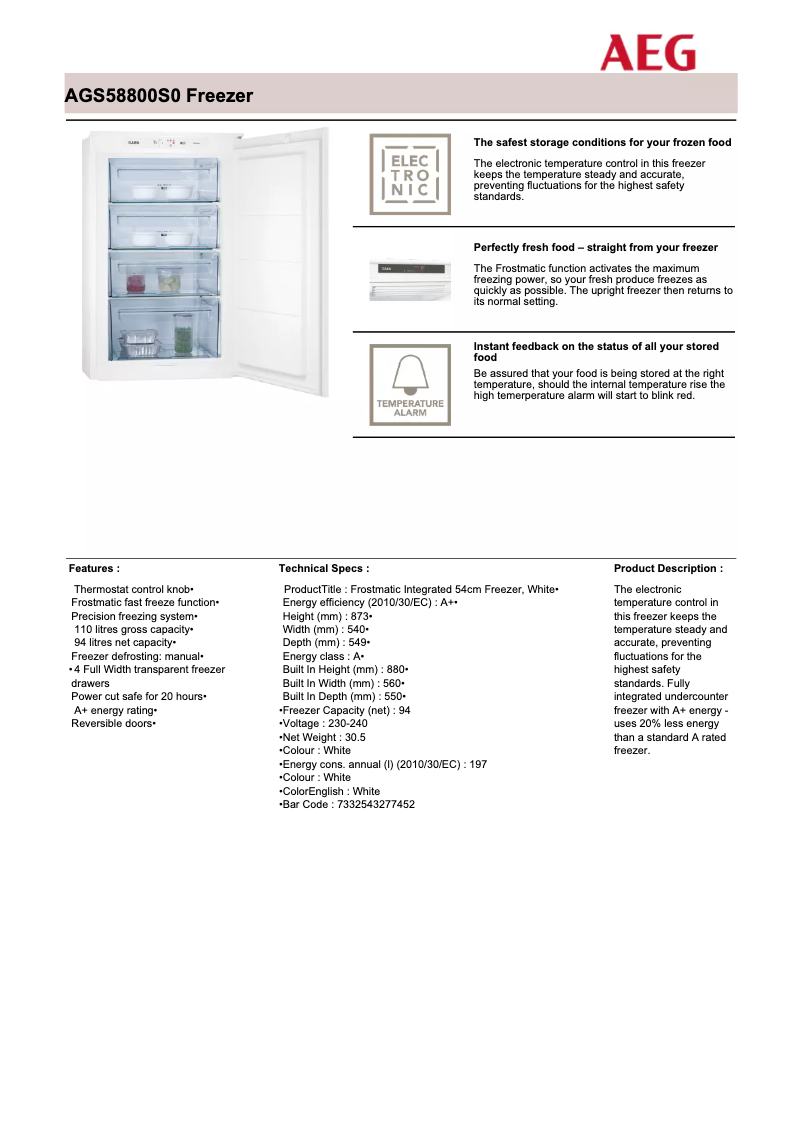 Page 1 de la notice Fiche technique AEG AGS58800S0