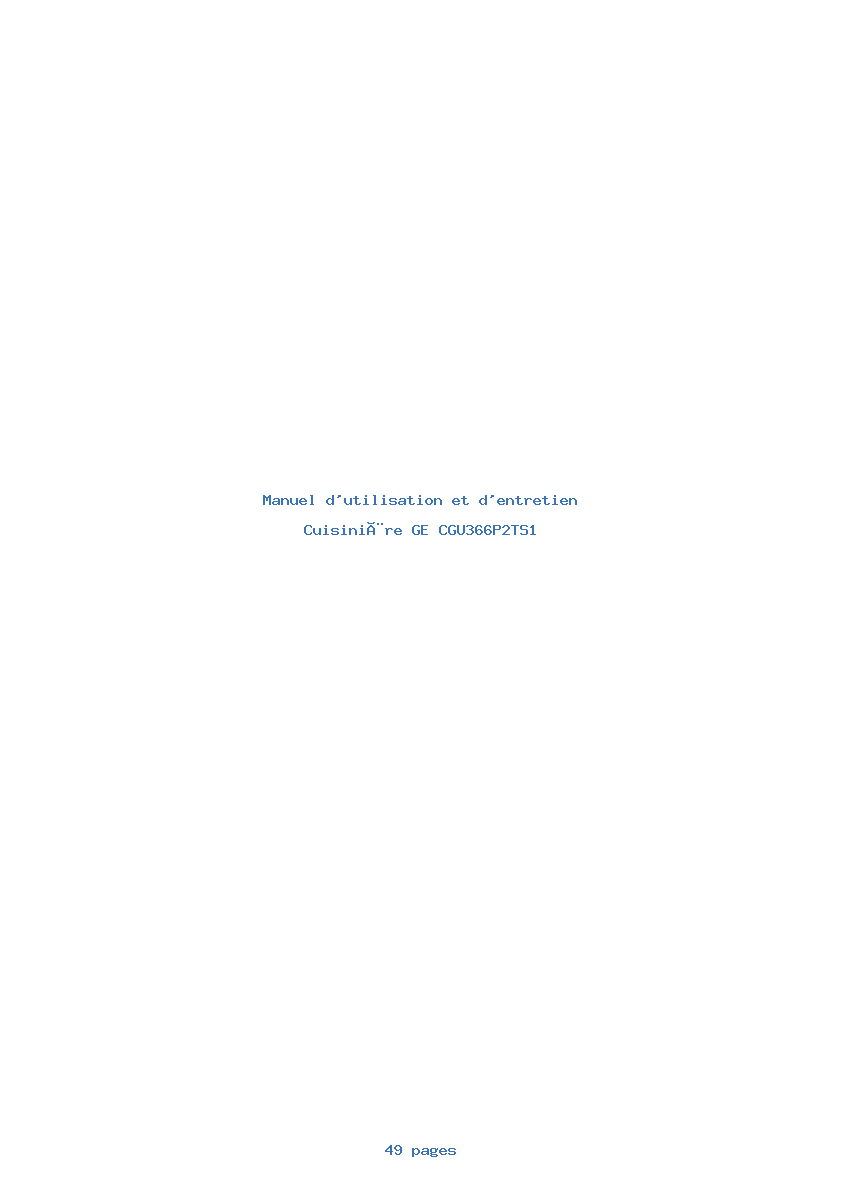 Page 1 de la notice Manuel d'utilisation et d'entretien GE CGU366P2TS1