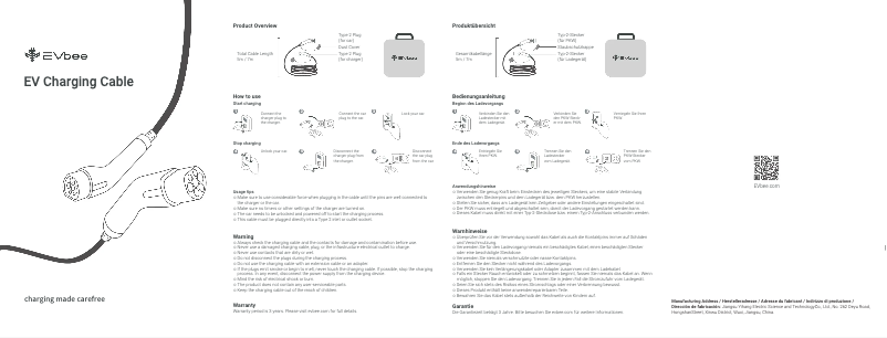Page 1 de la notice Manuel utilisateur EVbee EV Charging Cable