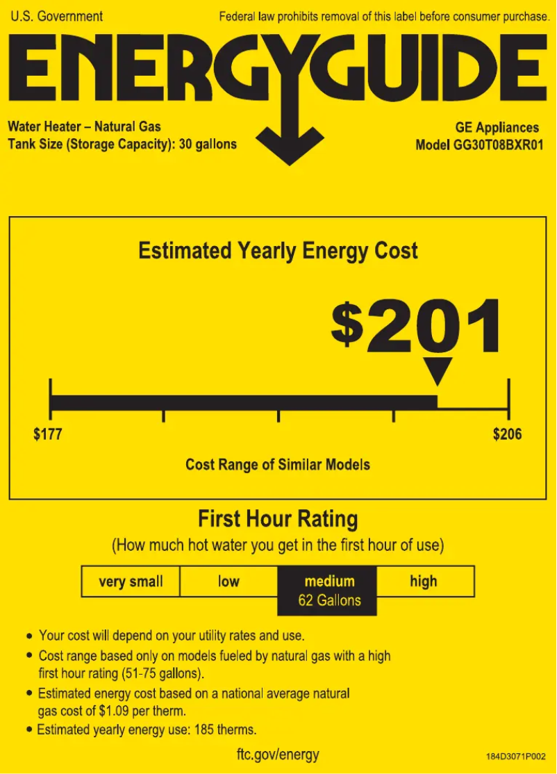 Página 1 del manual Etiqueta energética GE GG30T08BXR