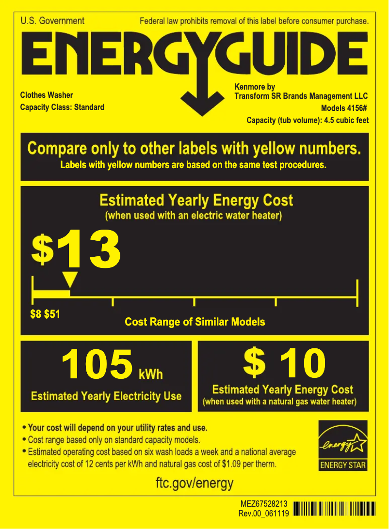Page 1 de la notice Label énergétique Kenmore 41562