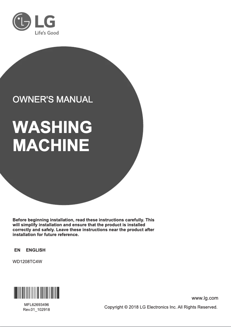 Page 1 de la notice Manuel utilisateur LG WD1208TC4W