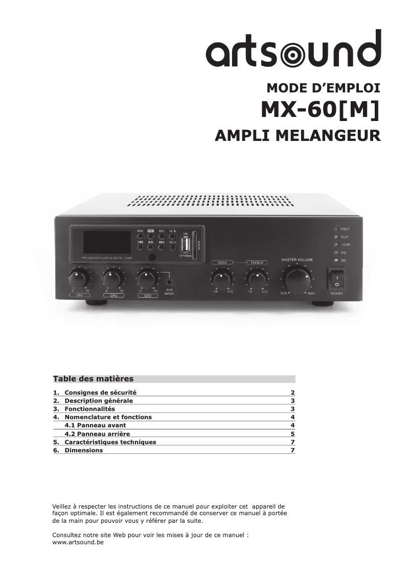 Page 1 de la notice Manuel utilisateur Artsound MX-60M