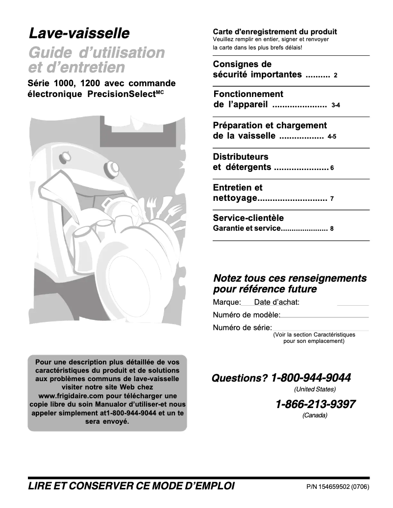 Page 1 de la notice Manuel utilisateur Frigidaire FDB1250REQ