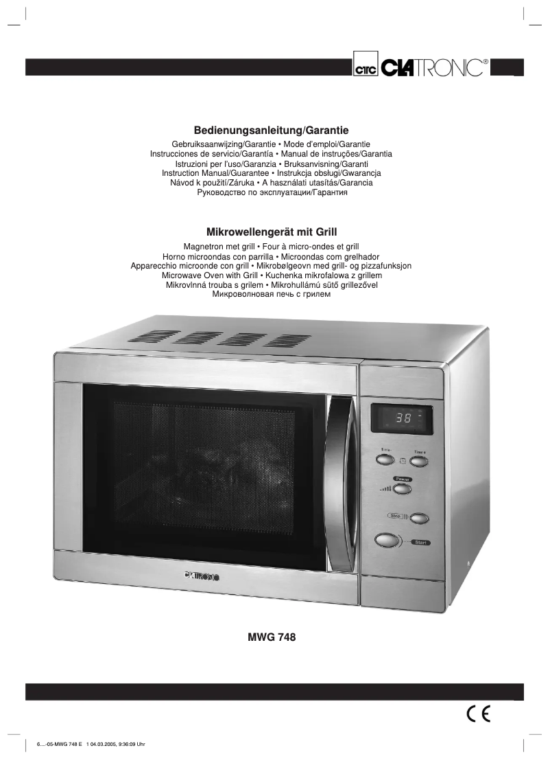 Page 1 de la notice Manuel utilisateur Clatronic MWG 748 E