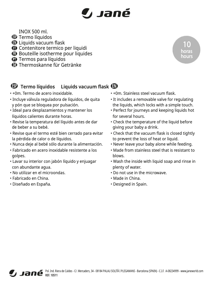 Page 1 de la notice Manuel utilisateur Jane Thermal Flask