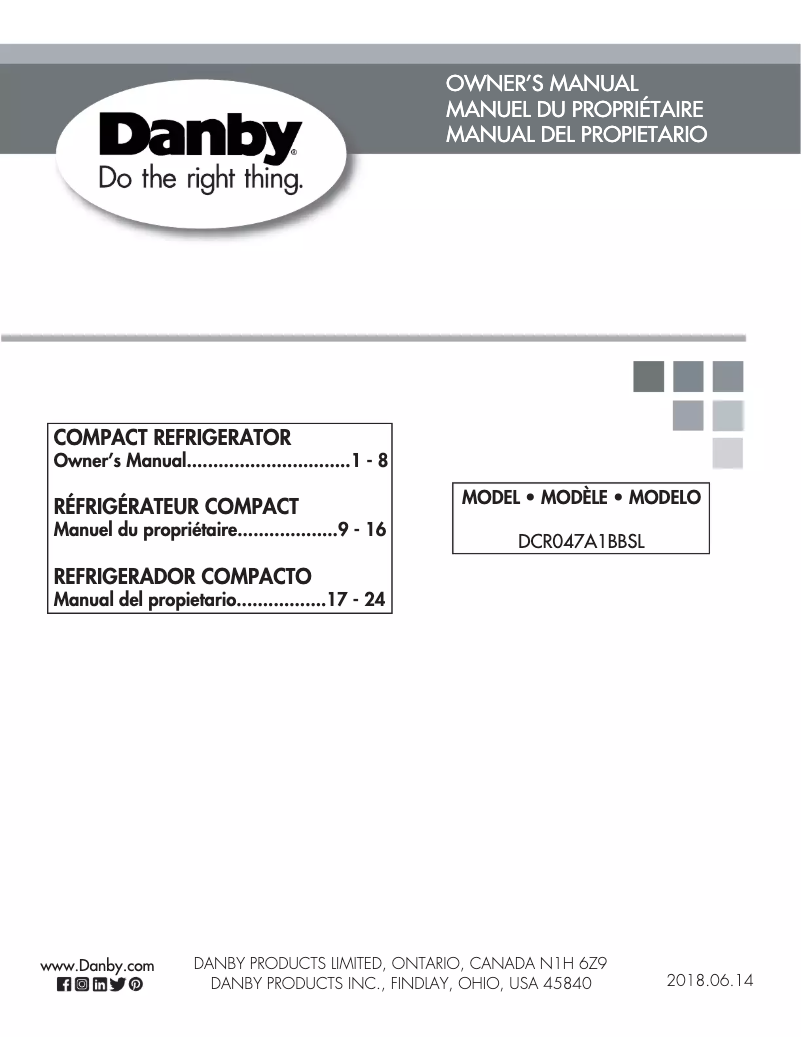 Page 1 de la notice Guide d'installation Danby DCR047A1