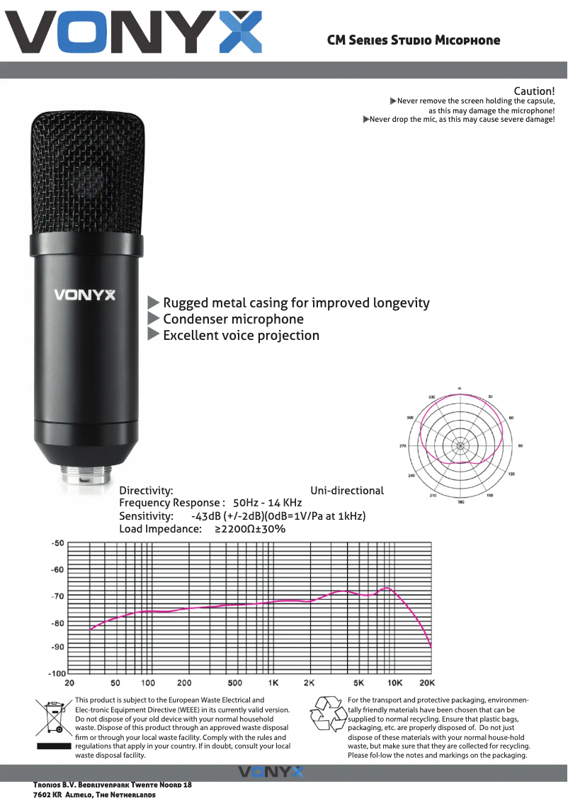 Page 1 de la notice Fiche technique Vonyx CM320B