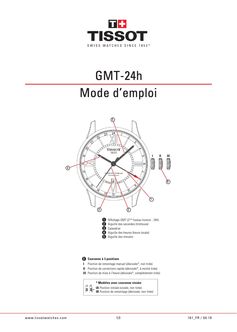 Page 1 de la notice Manuel utilisateur Tissot Powermatic 80 GMT