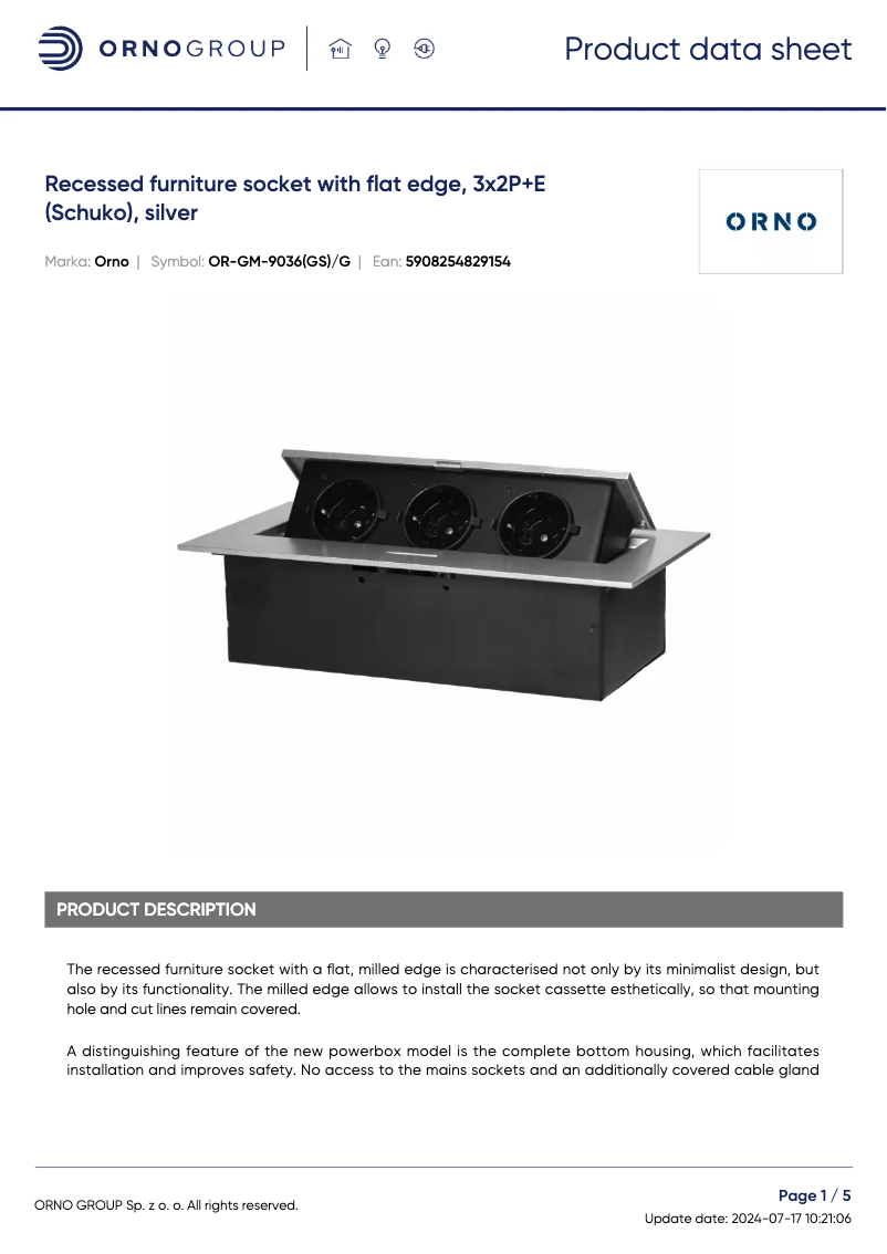 Page 1 de la notice Fiche technique ORNO OR-GM-9036