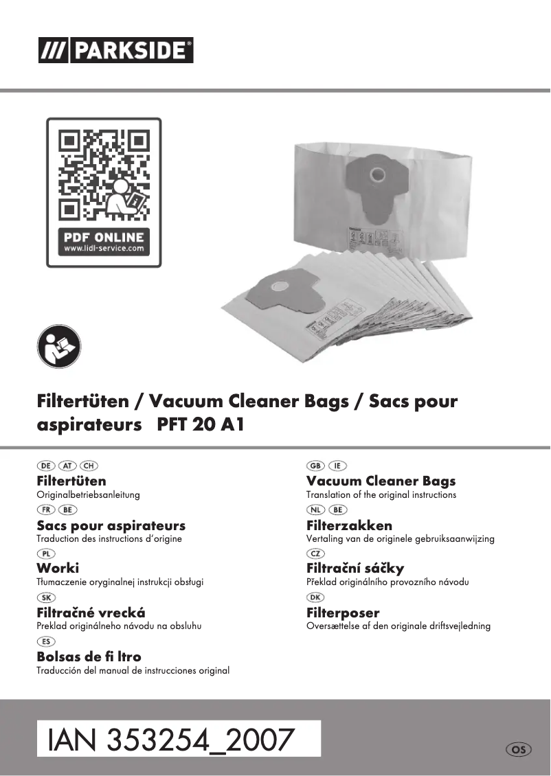 Page 1 de la notice Manuel utilisateur Parkside PFT 20 A1