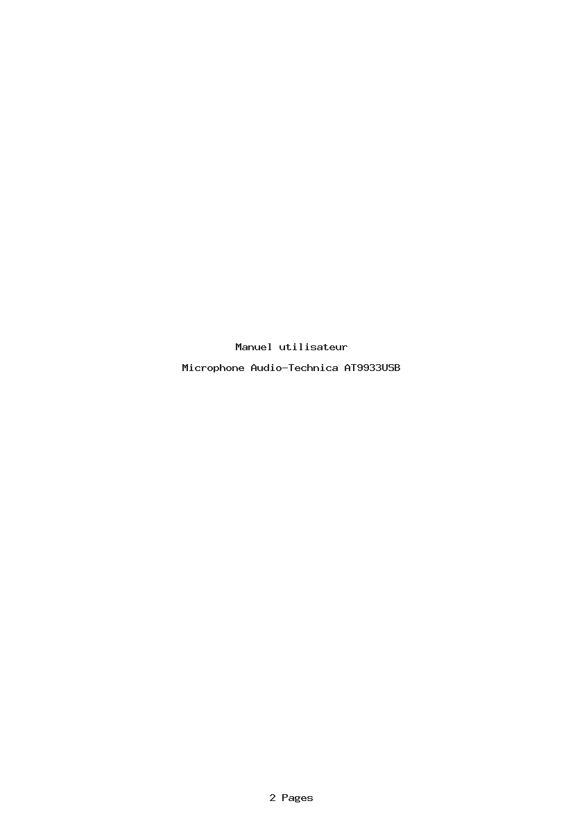 Page 1 de la notice Manuel utilisateur Audio-Technica AT9933USB