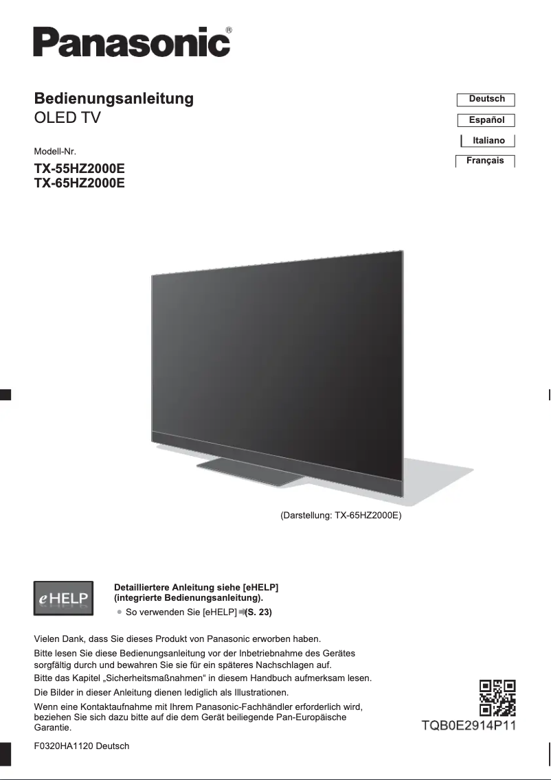 Page 1 de la notice Guide de démarrage rapide Panasonic TX-55HZ2000E
