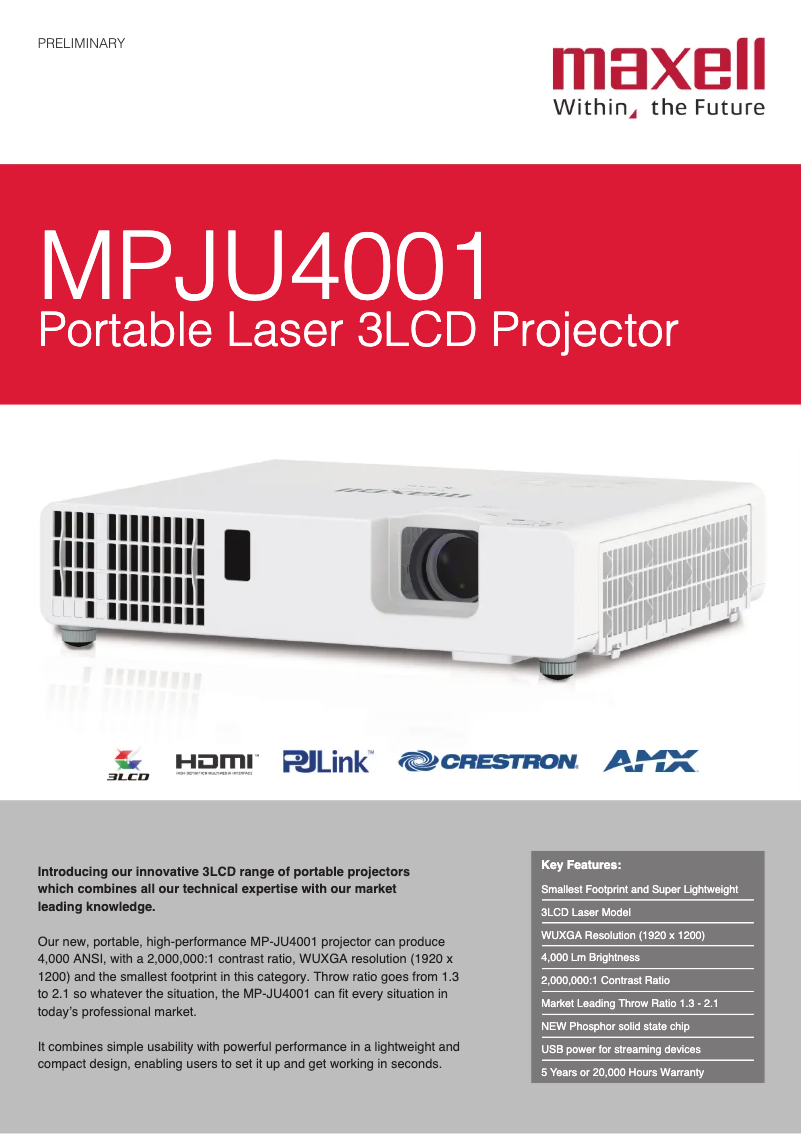 Page 1 de la notice Fiche technique Hitachi MP-JU4001