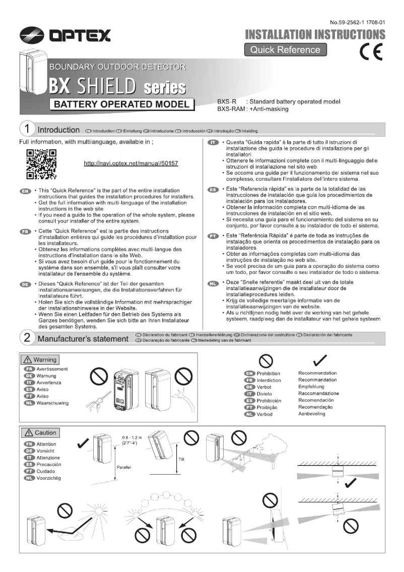 Page 1 de la notice Manuel utilisateur Optex BXS-R