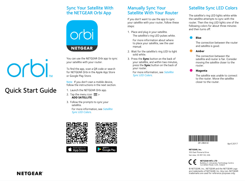 Page 1 de la notice Guide d'installation Netgear Wall-Plug Satellite Model RBW30