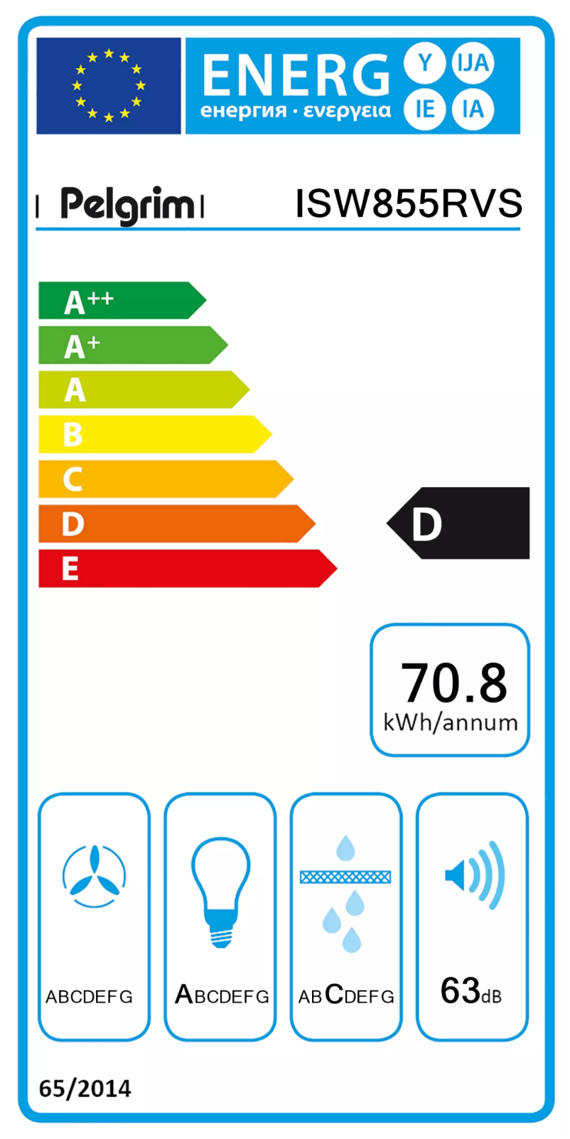 Page 1 de la notice Label énergétique Pelgrim ISW855RVS