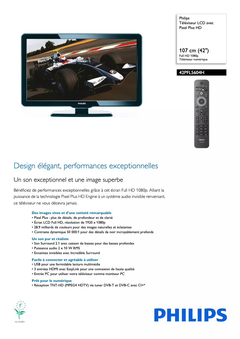 Página 1 del manual Ficha técnica Philips 42PFL5604H