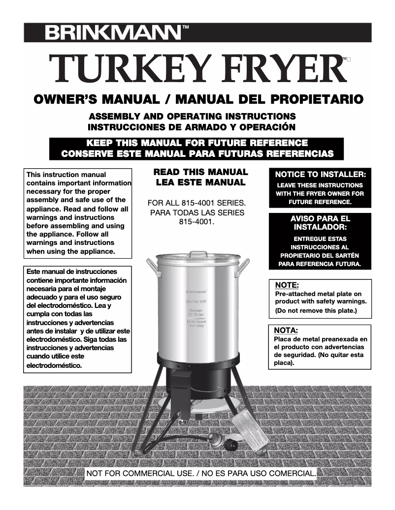 Page 1 de la notice Manuel utilisateur Brinkmann Turkey Fryer