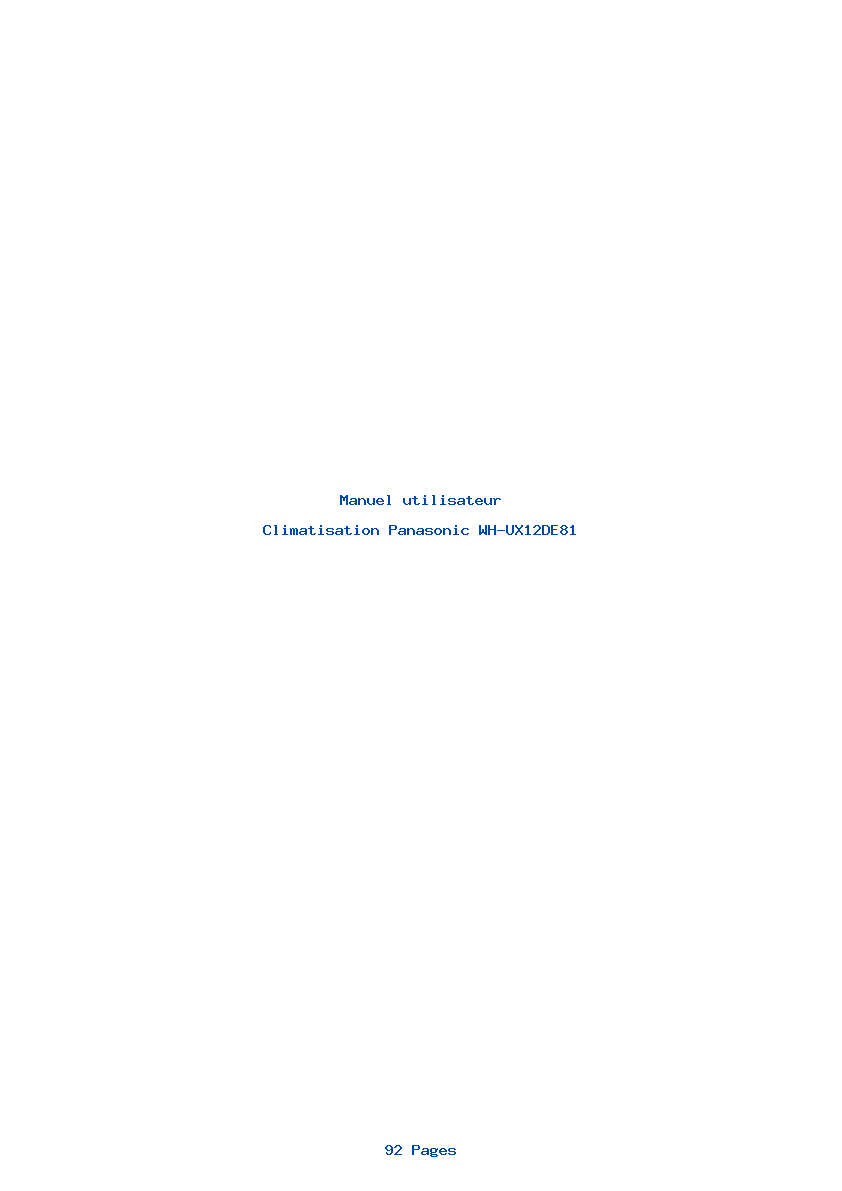 Page 1 de la notice Manuel utilisateur Panasonic WH-UX12DE81