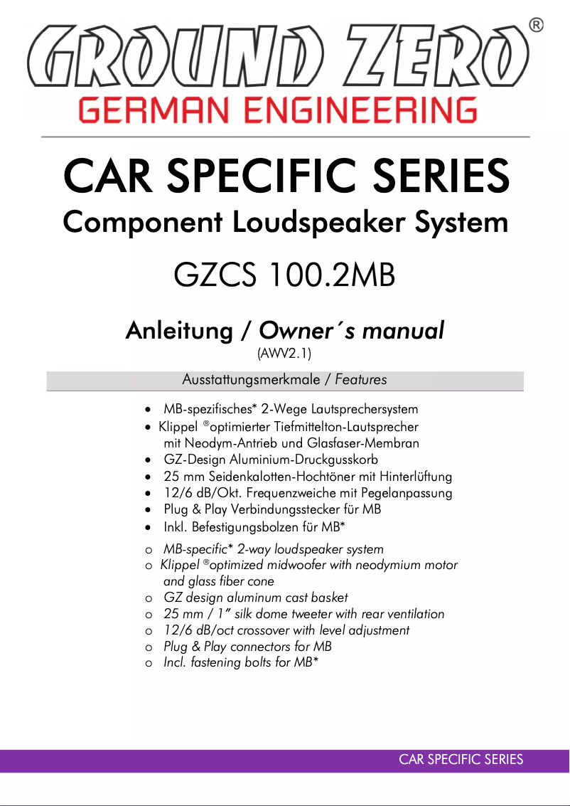 Page 1 de la notice Manuel utilisateur Ground Zero GZCS 100.2MB