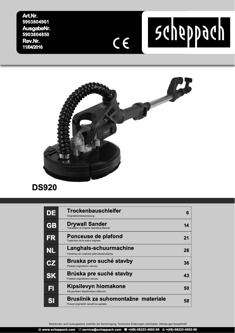 Page 1 of the manual User Manual Scheppach DS920