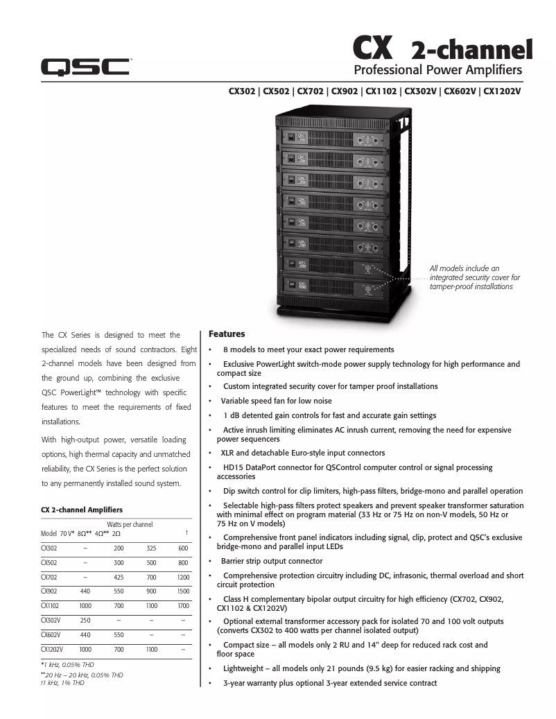 Page 1 de la notice Fiche technique QSC CX1202V