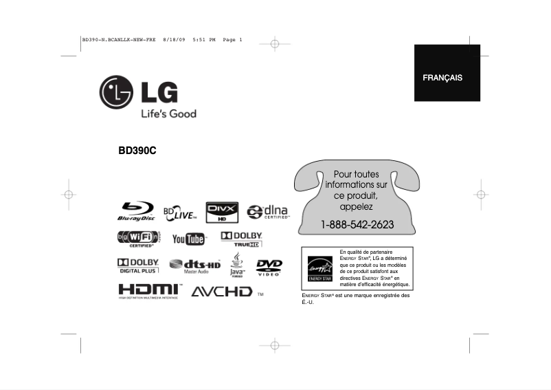 Page 1 de la notice Manuel utilisateur LG BD390C