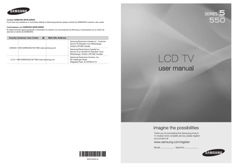 Page 1 de la notice Manuel utilisateur Samsung LN32C550J1F