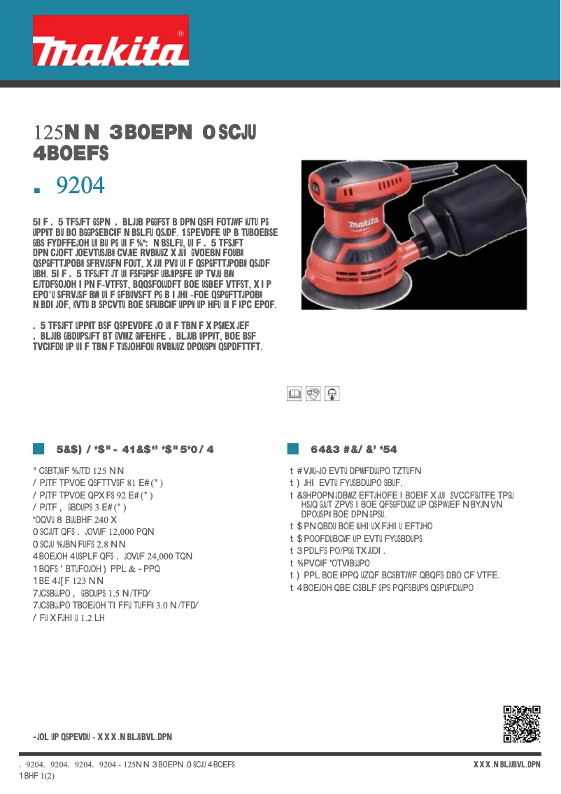 Page 1 de la notice Fiche technique Makita M9204
