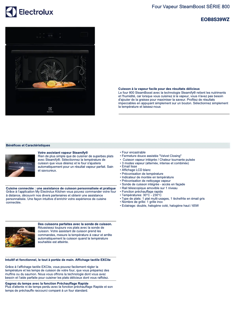 Página 1 del manual Ficha técnica Electrolux EOB8S39WZ
