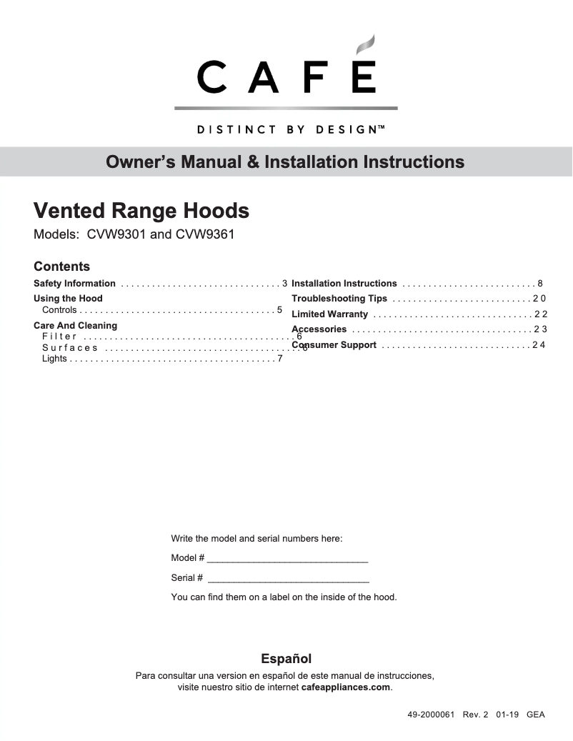 Page n°1 - Manuel utilisateur GE CVW93014MWM