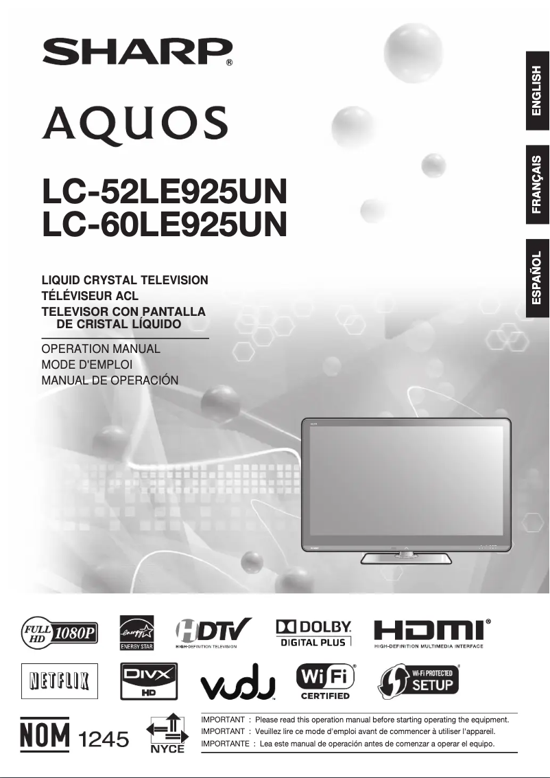 Página 1 del manual Manual de usuario Sharp AQUOS LC-60LE925UN