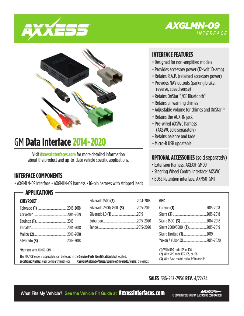 Page 1 de la notice Fiche technique AXESS AXGMLN-09