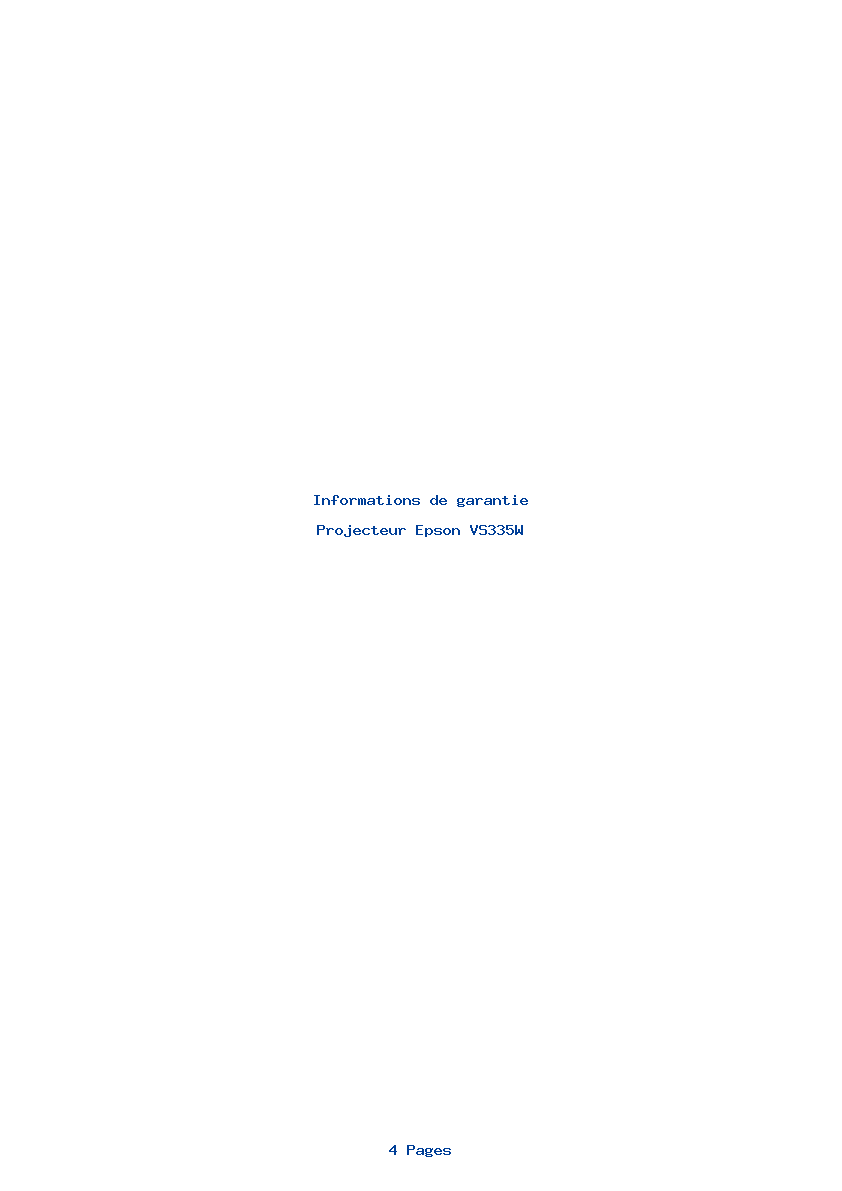 Page 1 de la notice Informations de garantie Epson VS335W