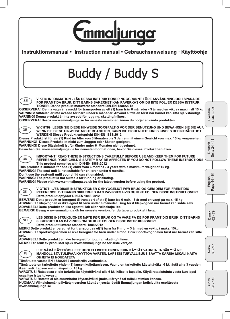 Página 1 del manual Manual de usuario Emmaljunga Buddy S