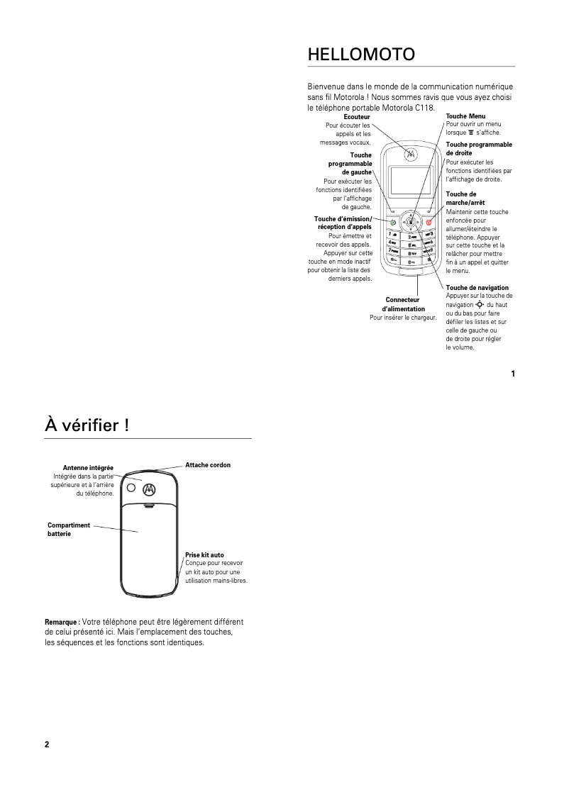 Page 1 de la notice Manuel utilisateur Motorola C118