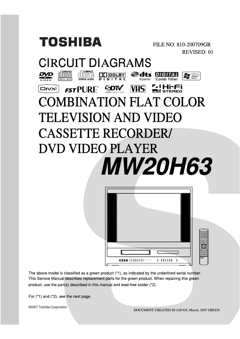 Page 1 de la notice Manuel utilisateur Toshiba MW20H63