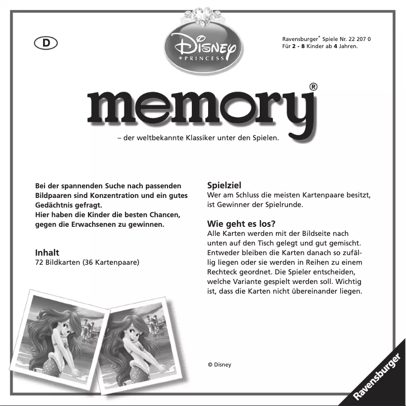 Page 1 of the manual User Manual Ravensburger Disney Princess Memory