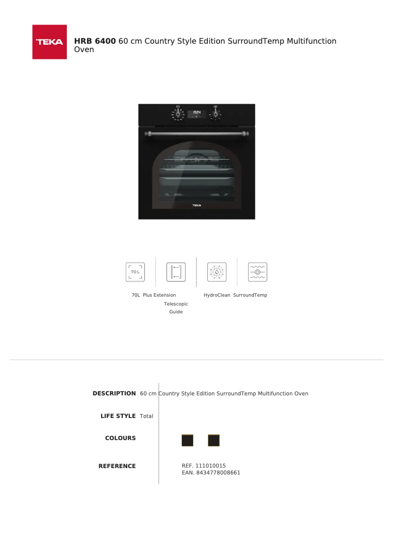 Page 1 de la notice Fiche technique Teka HRB 6400 ATS
