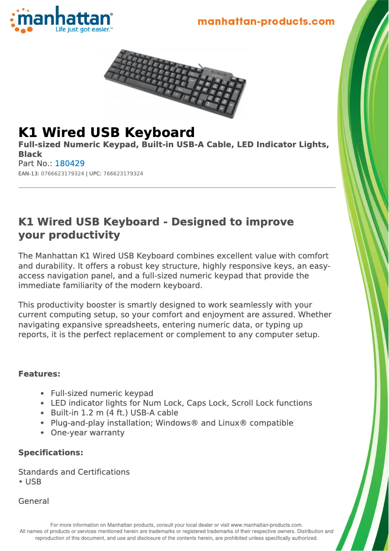 Page 1 de la notice Fiche technique Manhattan 180429