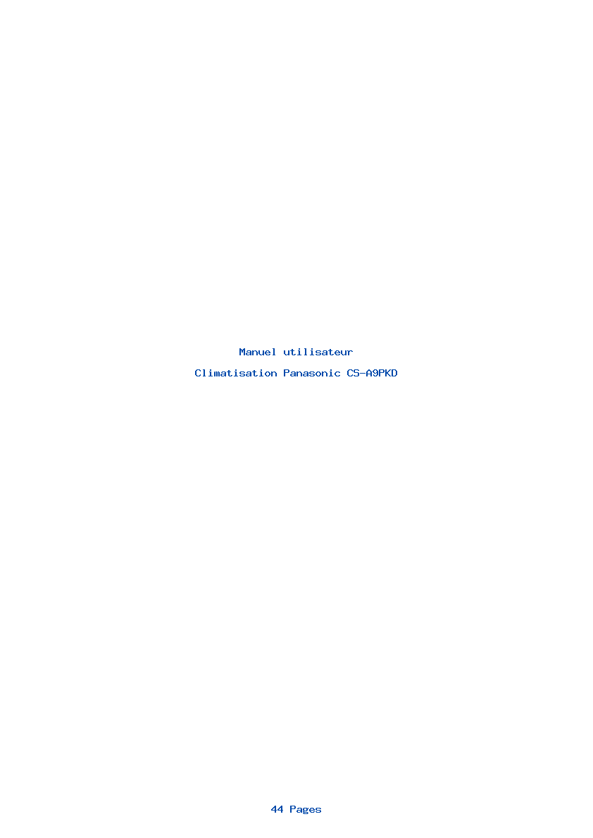 Page 1 de la notice Manuel utilisateur Panasonic CS-A9PKD