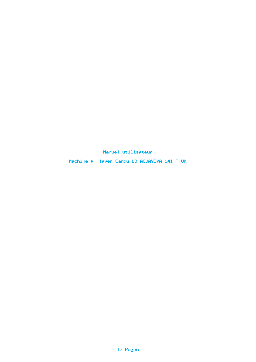 Page 1 de la notice Manuel utilisateur Candy LB AQUAVIVA 141 T UK