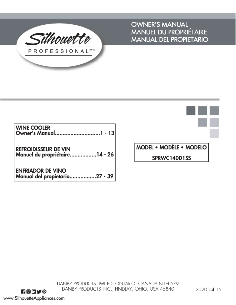 Page 1 de la notice Manuel utilisateur Danby Silhouette SPRWC140D1SS